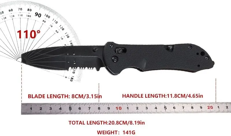 Folding Tactical Knife, 8.19 inch Total Length, Black Serrated Blade, G10 Handle (Black)