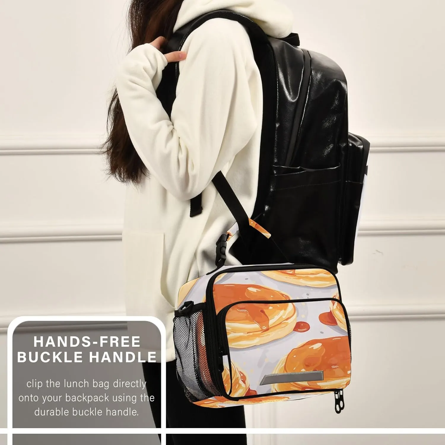 Food Pancake with Syrup Lunch Bag for Women Men Insulated Cooler Tote Bag with Adjustable Shoulder Strap Large Capacity Picnic Lunch Box Outdoor for Adult Office