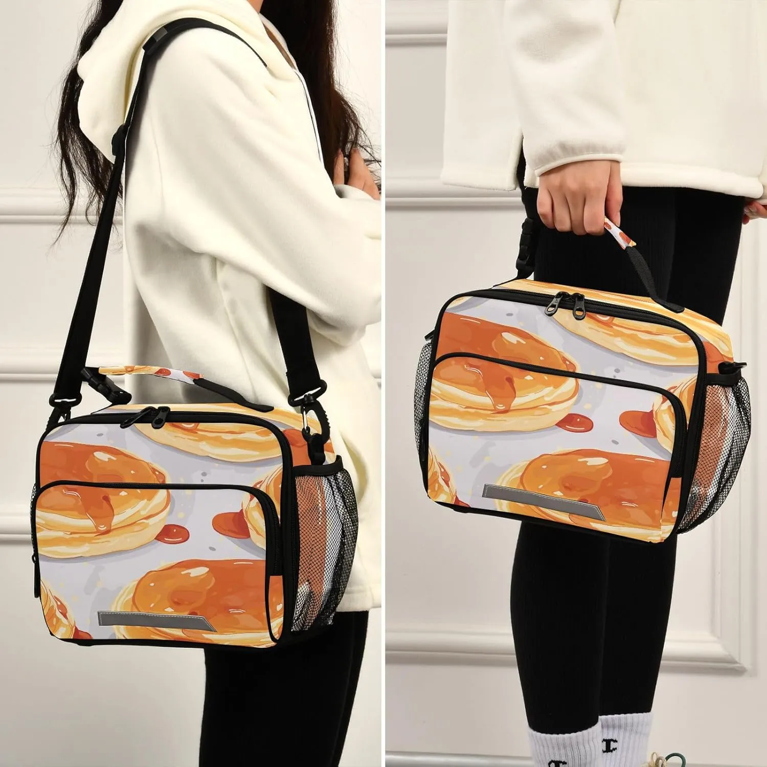 Food Pancake with Syrup Lunch Bag for Women Men Insulated Cooler Tote Bag with Adjustable Shoulder Strap Large Capacity Picnic Lunch Box Outdoor for Adult Office