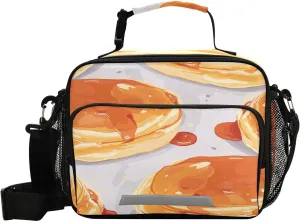 Food Pancake with Syrup Lunch Bag for Women Men Insulated Cooler Tote Bag with Adjustable Shoulder Strap Large Capacity Picnic Lunch Box Outdoor for Adult Office