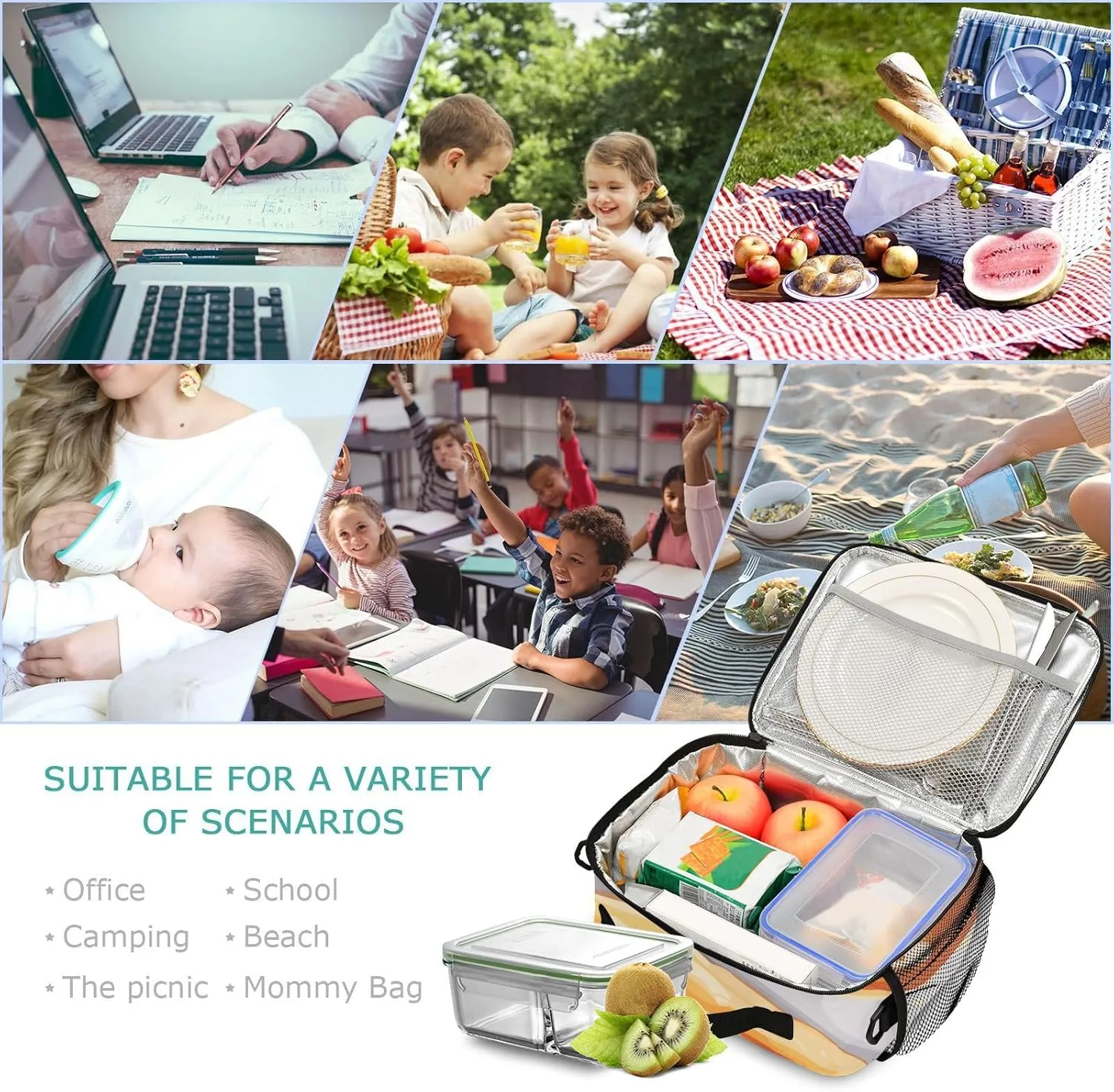 Food Pancake with Syrup Lunch Bag for Women Men Insulated Cooler Tote Bag with Adjustable Shoulder Strap Large Capacity Picnic Lunch Box Outdoor for Adult Office
