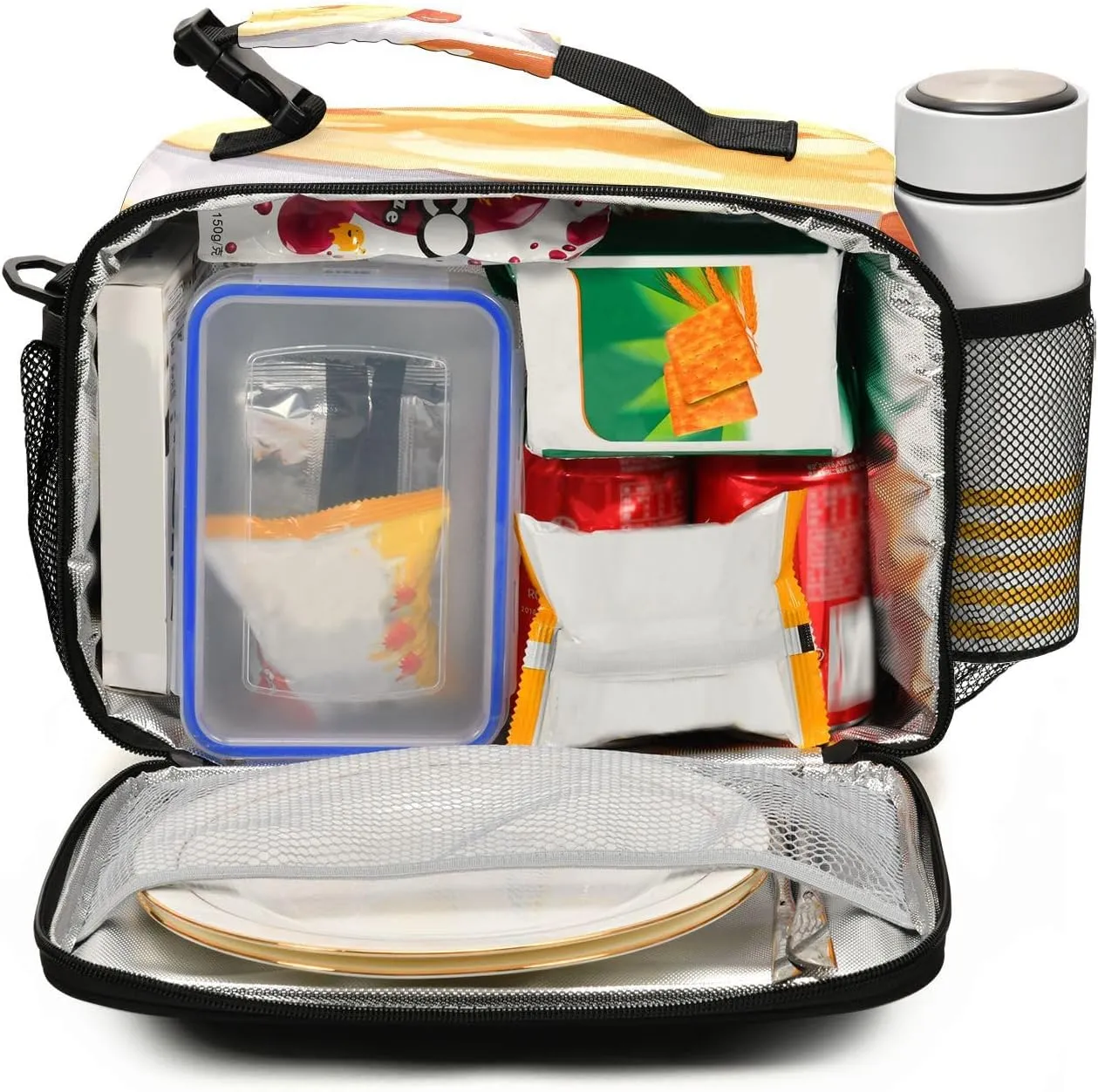 Food Pancake with Syrup Lunch Bag for Women Men Insulated Cooler Tote Bag with Adjustable Shoulder Strap Large Capacity Picnic Lunch Box Outdoor for Adult Office