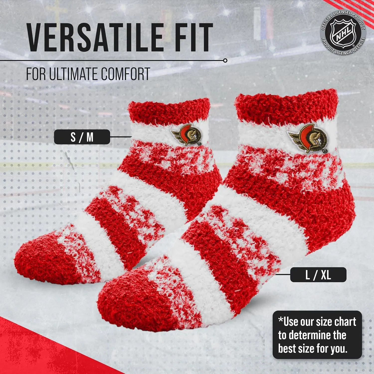 For Bare Feet NHL Unisex Cozy Sleep Socks, Fuzzy Ankle Length Plush and Soft, Women Men, One Size Fits Most