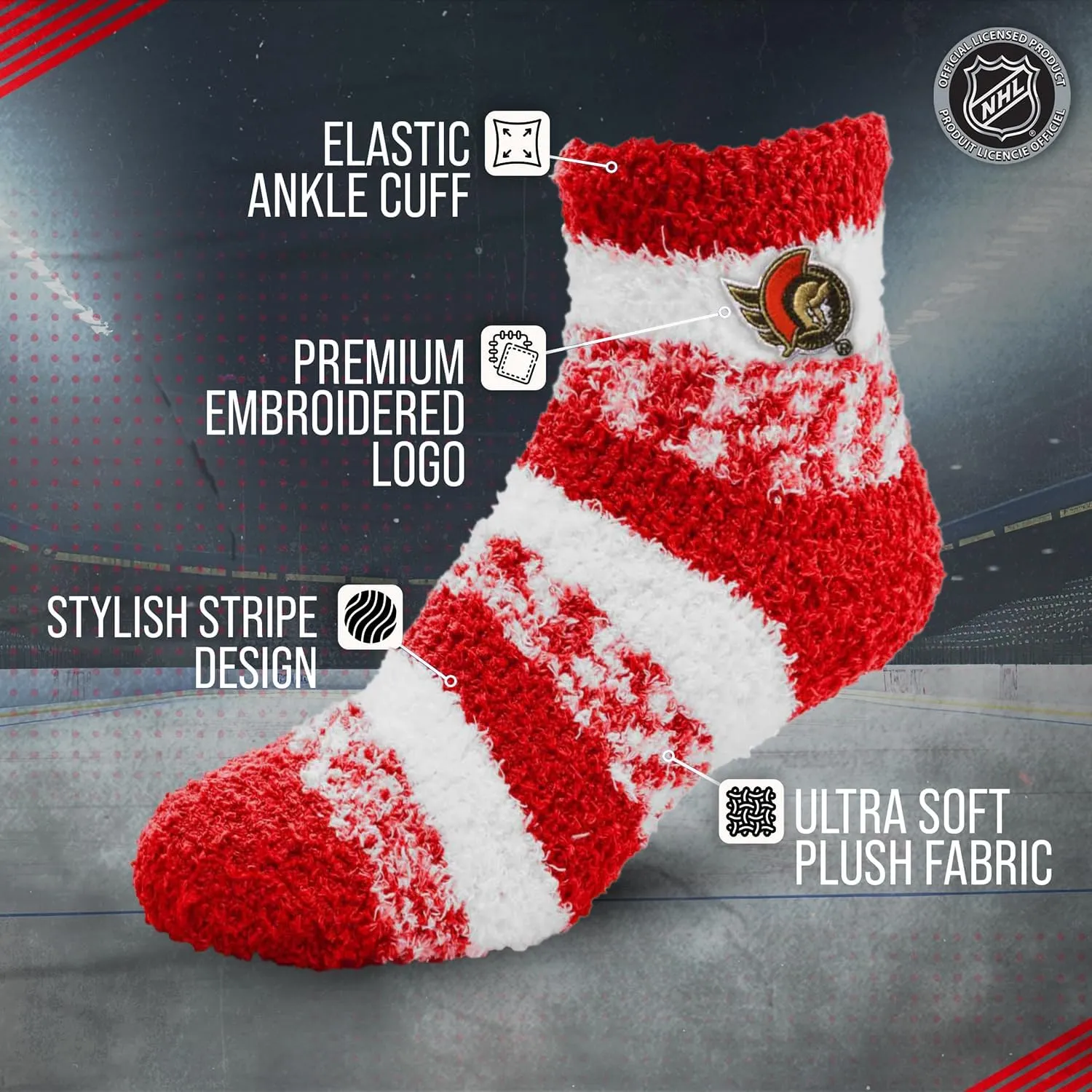 For Bare Feet NHL Unisex Cozy Sleep Socks, Fuzzy Ankle Length Plush and Soft, Women Men, One Size Fits Most