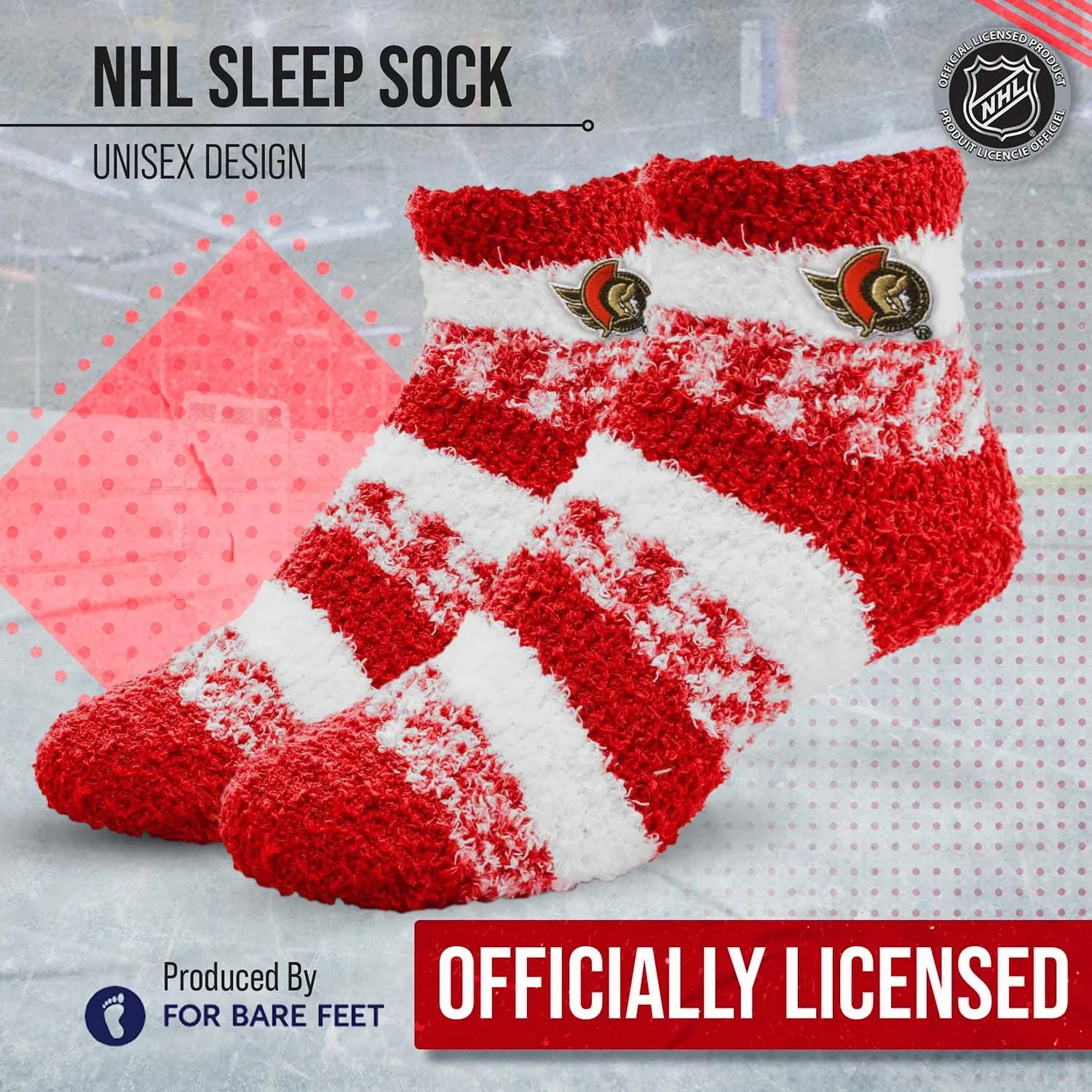 For Bare Feet NHL Unisex Cozy Sleep Socks, Fuzzy Ankle Length Plush and Soft, Women Men, One Size Fits Most
