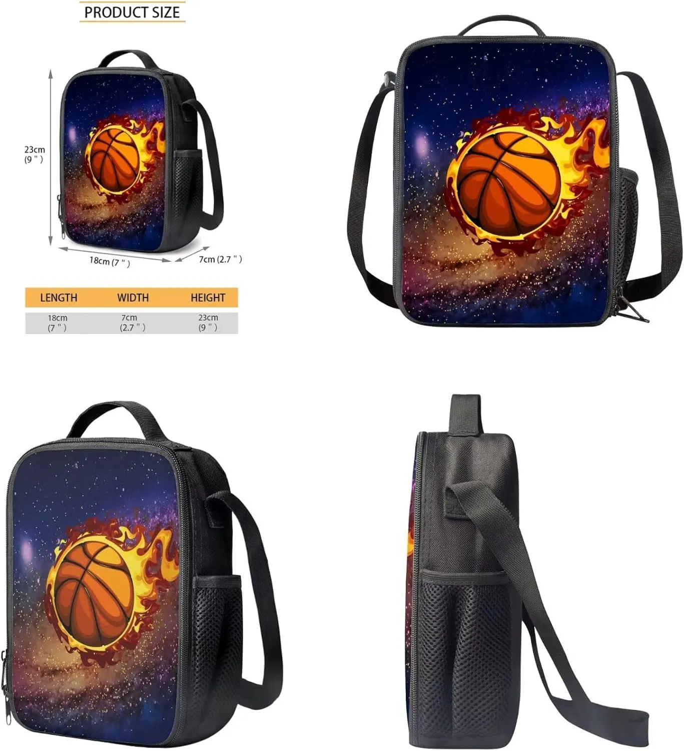 FOR U DESIGNS Basketball Backpack for Boys 6-8 with Lunchbox Cool Bookbag Set for School 3 Piece Kindergarten Elementary Book Bags for Kids 6th Grade School Supplies