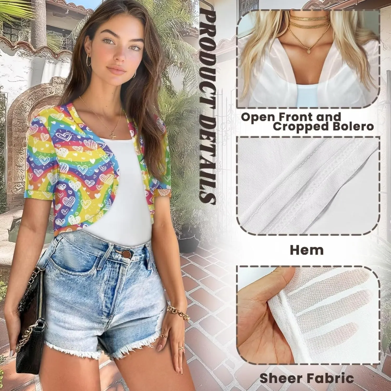 Forchrinse Women's Short Sleeve Cardigan Lightweight Open Front Bolero Shrugs Summer Sheer Cropped Cardigans
