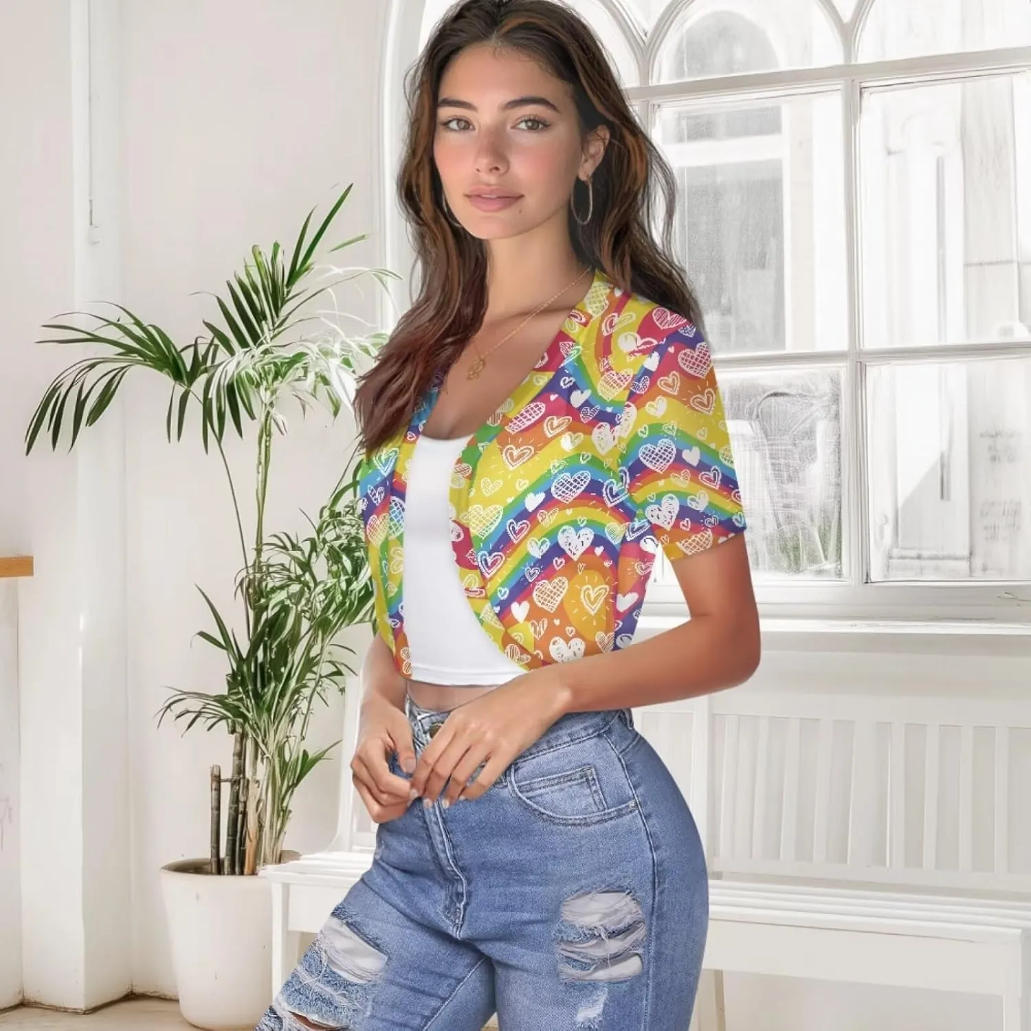 Forchrinse Women's Short Sleeve Cardigan Lightweight Open Front Bolero Shrugs Summer Sheer Cropped Cardigans