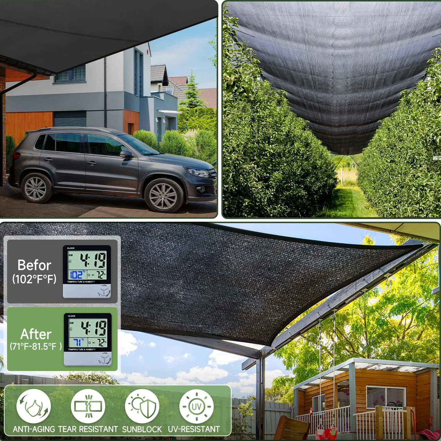 FOTMISHU 75%-80% Shade Cloth 6.5ftx10ft Heavy Duty Anti-Aging Sun Mesh UV Resistant Net, Sunblock Garden Shade Mesh Tarp for Plant Cover, Barn or Kennel, Flowers, Plants, Used for 3 Years or Even Long