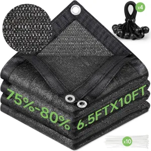 FOTMISHU 75%-80% Shade Cloth 6.5ftx10ft Heavy Duty Anti-Aging Sun Mesh UV Resistant Net, Sunblock Garden Shade Mesh Tarp for Plant Cover, Barn or Kennel, Flowers, Plants, Used for 3 Years or Even Long