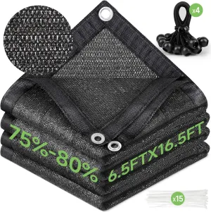 FOTMISHU 75%-80% Shade Cloth 6.5ftx16ft Heavy Duty Anti-Aging Sun Mesh UV Resistant Net, Sunblock Garden Shade Mesh Tarp for Plant Cover, Barn or Kennel, Flowers, Plants, Used for 3 Years or Even Long