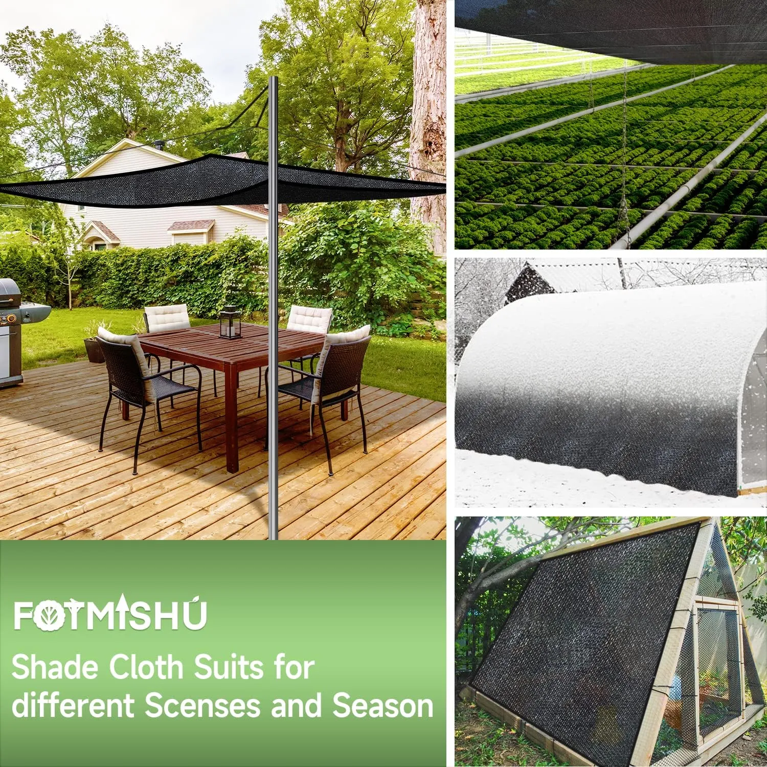 FOTMISHU 75%-80% Shade Cloth 6.5ftx16ft Heavy Duty Anti-Aging Sun Mesh UV Resistant Net, Sunblock Garden Shade Mesh Tarp for Plant Cover, Barn or Kennel, Flowers, Plants, Used for 3 Years or Even Long
