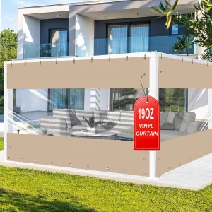 FoundGo 10'H x 10'W Vinyl Curtains for Patio 19oz, Outdoor Clear Vinyl Patio Enclosure,Heavy Duty Clear Tarp Waterproof Vinyl Tarps with Grommets for Pergola, Balcony,Porch,Gazebos，-4℉ Cold Resistant