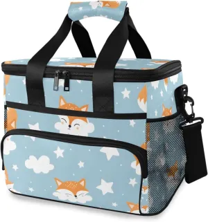 Fox Forest Animal White Clouds Cooler Bag Insulated Cooler Soft Sided Cooler 24 Can Portable Picnic Bag Large Leakproof Lunch Bag Box for Beach Grocery Camping Travel Car Men Women