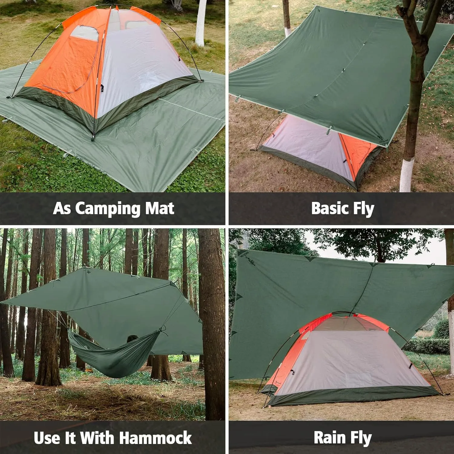 FREE SOLDIER Camping Tarp Waterproof Portable Multifunctional Outdoor Traveling Awning Backpacking Shelter Rain Tarp (Lake Green 10×10.5ft)