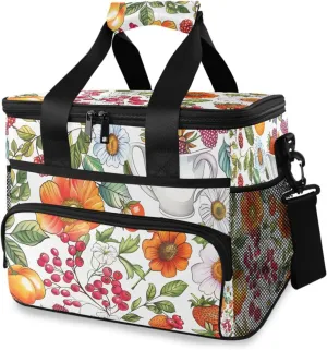 Fresh Flowers White Cooler Bag Insulated Cooler Soft Sided Cooler 24 Can Portable Picnic Bag Large Leakproof Lunch Bag Box for Beach Grocery Camping Travel Car Men Women