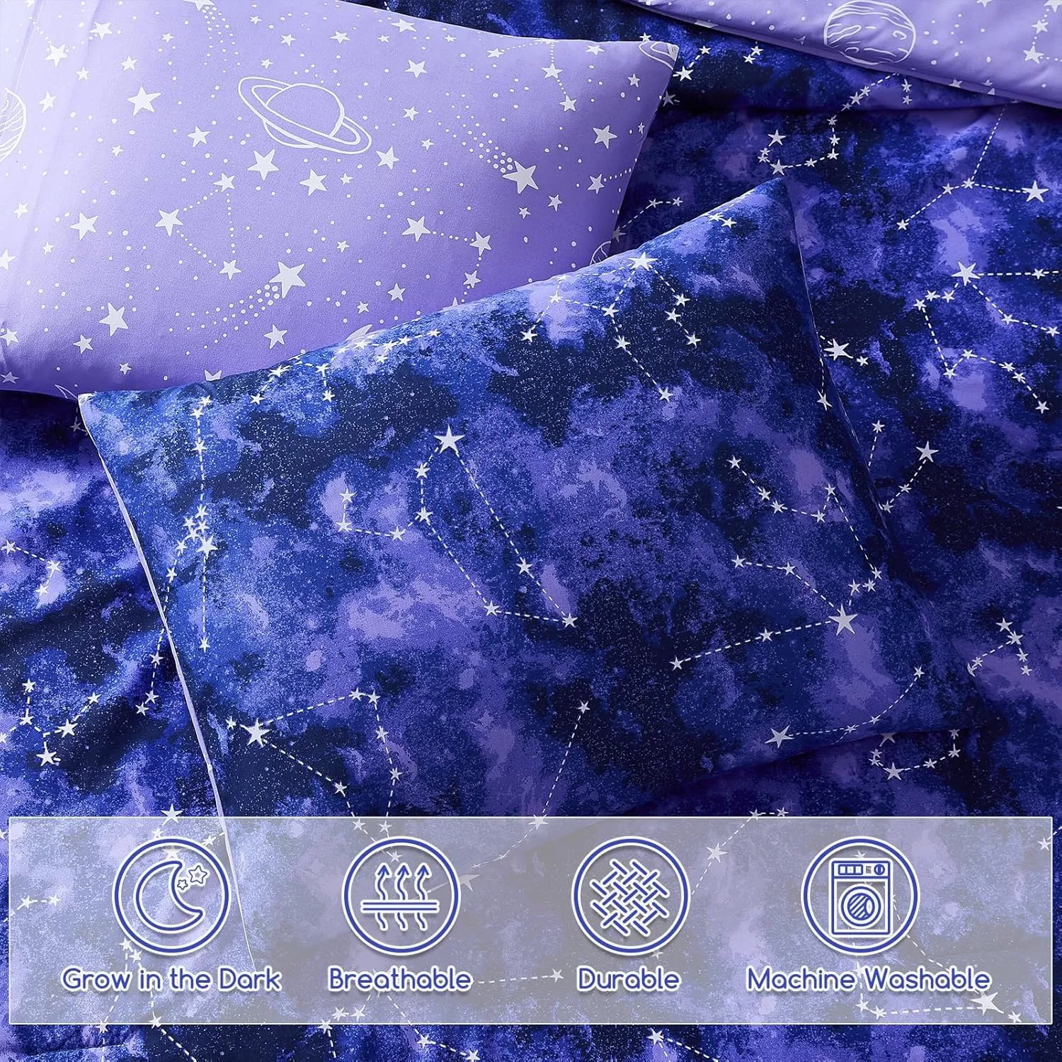Full Size Comforter Set for Boys-7 Pieces Galaxy Glow in The Dark Full Bedding Sets for Kids, Ultra Soft Bed in A Bag with Sheets