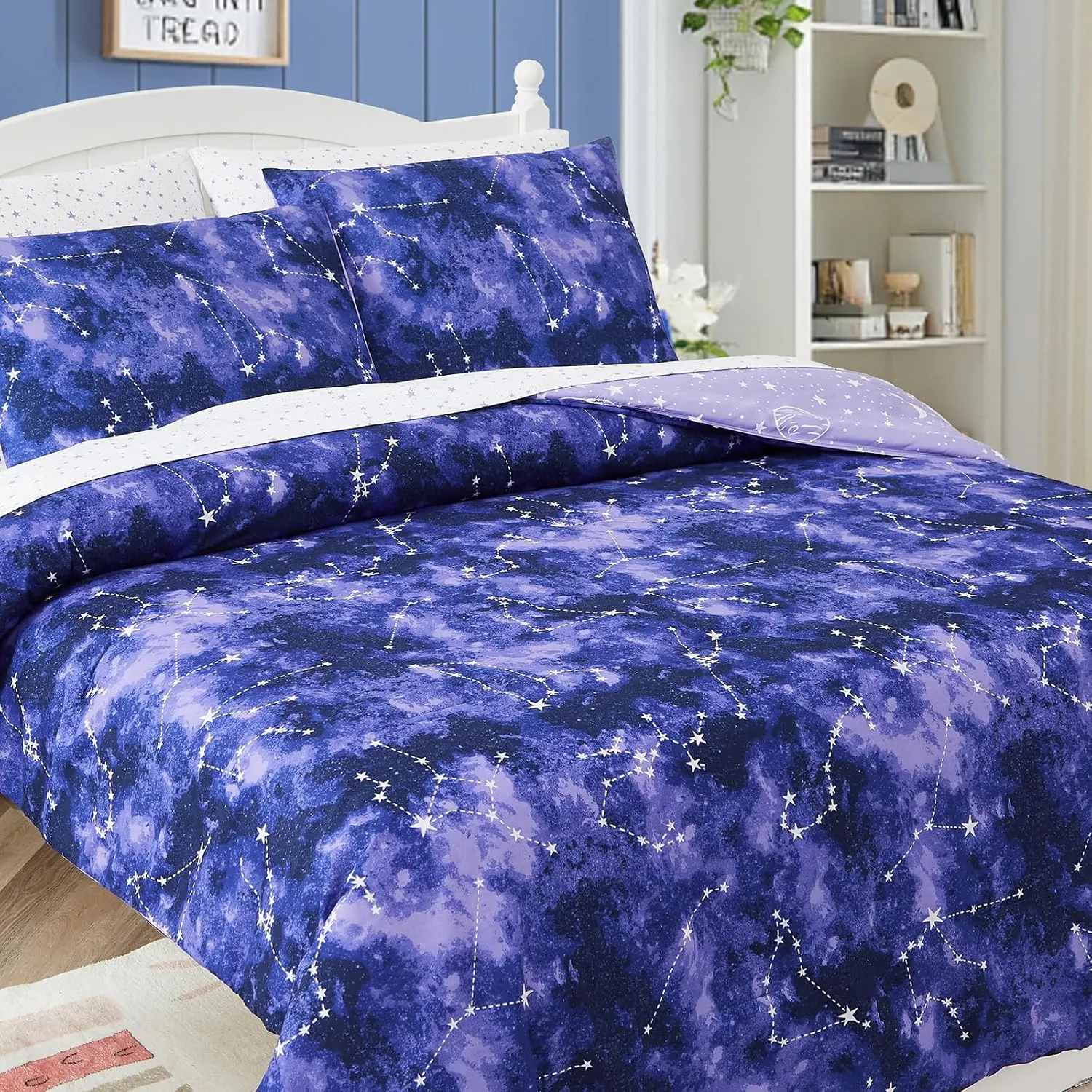 Full Size Comforter Set for Boys-7 Pieces Galaxy Glow in The Dark Full Bedding Sets for Kids, Ultra Soft Bed in A Bag with Sheets