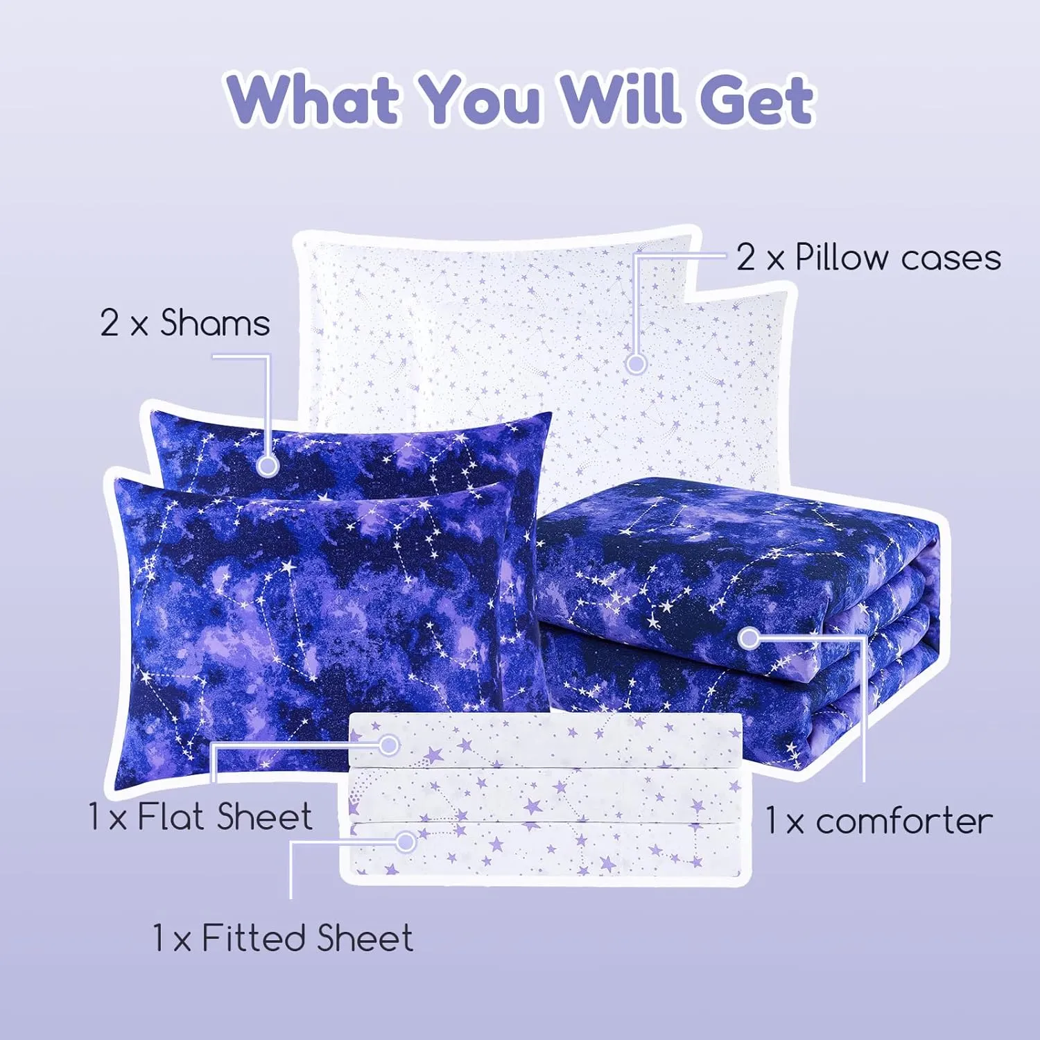 Full Size Comforter Set for Boys-7 Pieces Galaxy Glow in The Dark Full Bedding Sets for Kids, Ultra Soft Bed in A Bag with Sheets