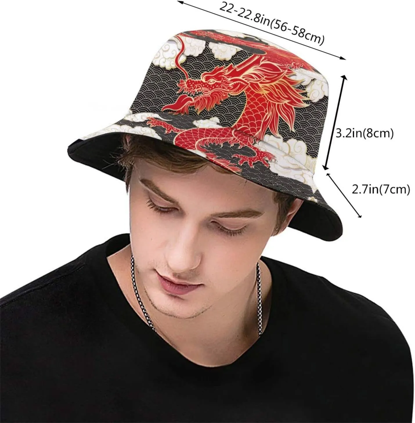 Funny Chinese Dragon Bucket Hat Sun Protection Wide Brim Hat Packable Summer Travel Dragon Fisherman Cap for Women Men