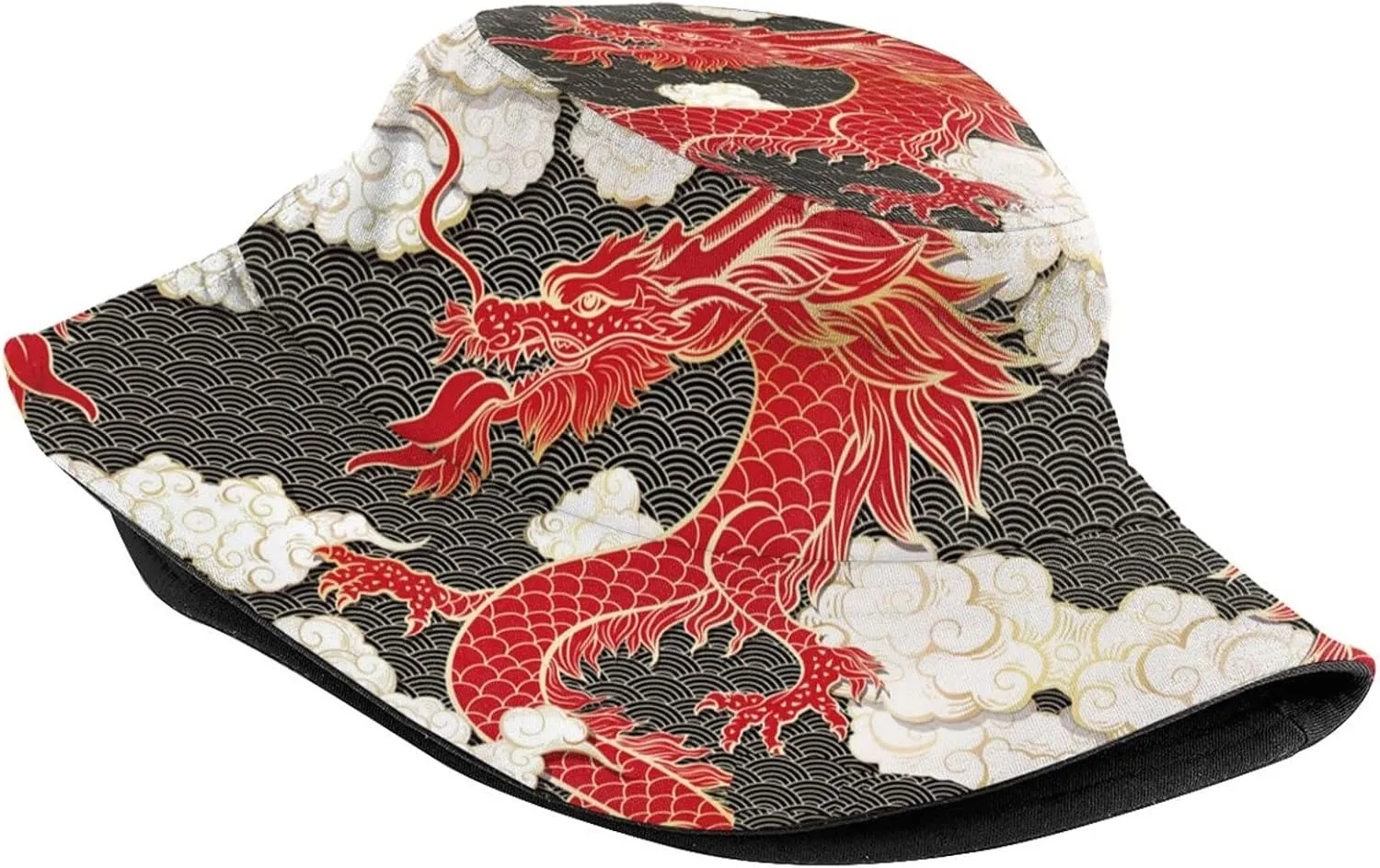 Funny Chinese Dragon Bucket Hat Sun Protection Wide Brim Hat Packable Summer Travel Dragon Fisherman Cap for Women Men