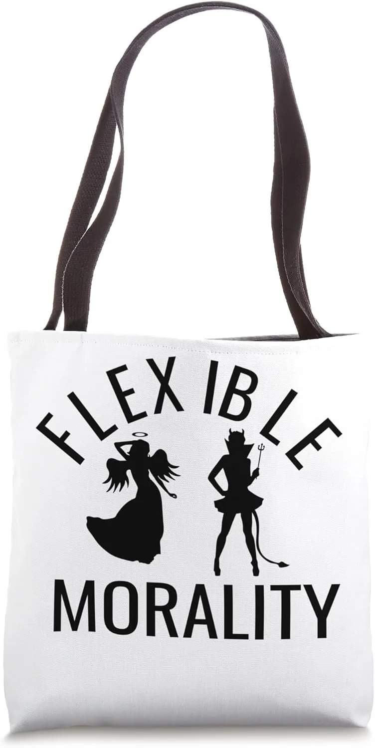 Funny Flexible Morality With Angel And Devil Graphic Tote Bag
