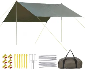 Gaomon Camping Tarp, 13X9FT Hammock Rain Fly Camping Tarp Waterproof with 2 Aluminum Poles, Lightweight Backpack Tent tarp for Traveling, Green