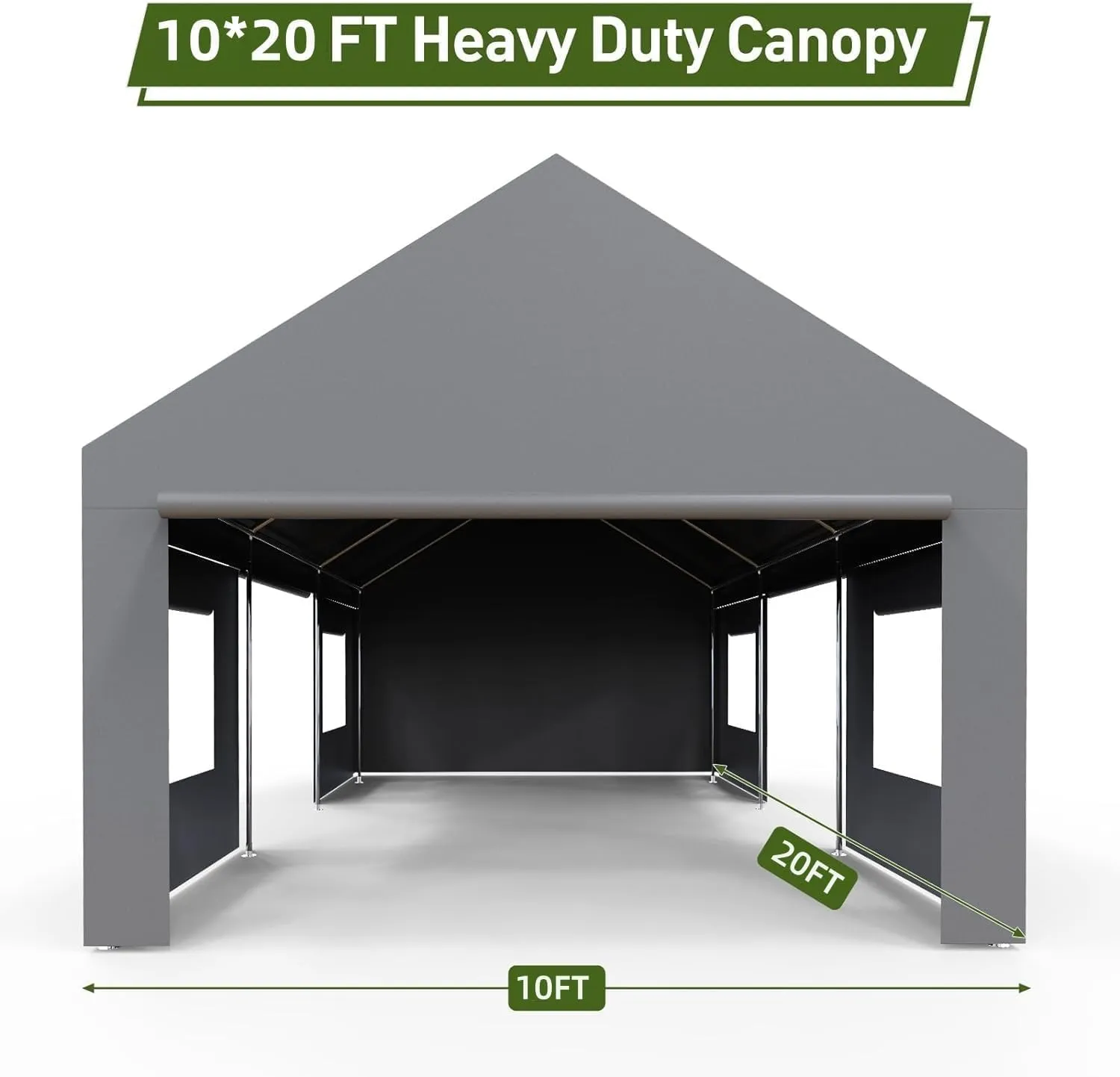 GarveeLife Carport 10x20ft Heavy Duty Carport with Roll-up Windows, Car Canopy Portable Garage with Removable Sidewalls & Doors, Car Canopy with All-Season Tarp for Car Boat Truck Motorcycle, Grey