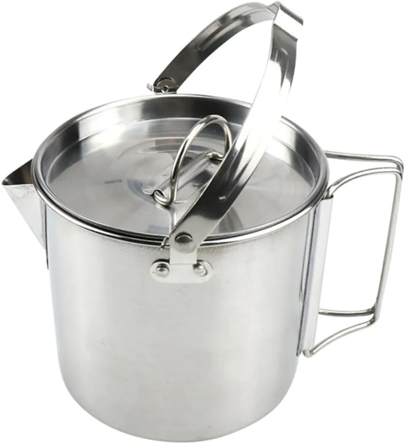 Gatuida Collapsible Stainless Steel Kettle Portable Hanging Pot for Outdoor Camping Hiking and Picnics for Boiling Water and Tea with Easy Pour Spout