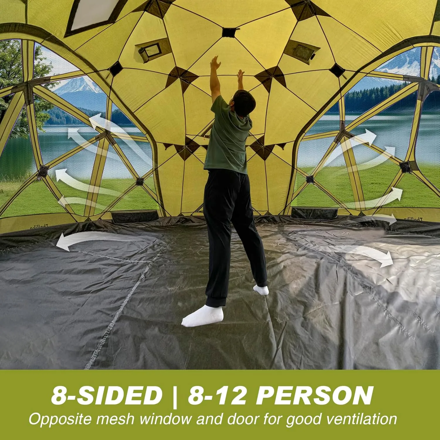 Gazebo Screen Tent with Rain-Proof Cover and Floorprint, 8-Sided Pop-up Hub Tent Canopy Shelter Portable Camping Shelter 13’x13’ 145 sq. ft. for 10-12 Person
