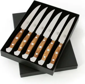 Güde Alpha Olive Series 6-Piece Hand Forged/Serrated Steak Knife Set, 4 1/2-in, Hostaform - Made in Solingen, Germany Since 1910