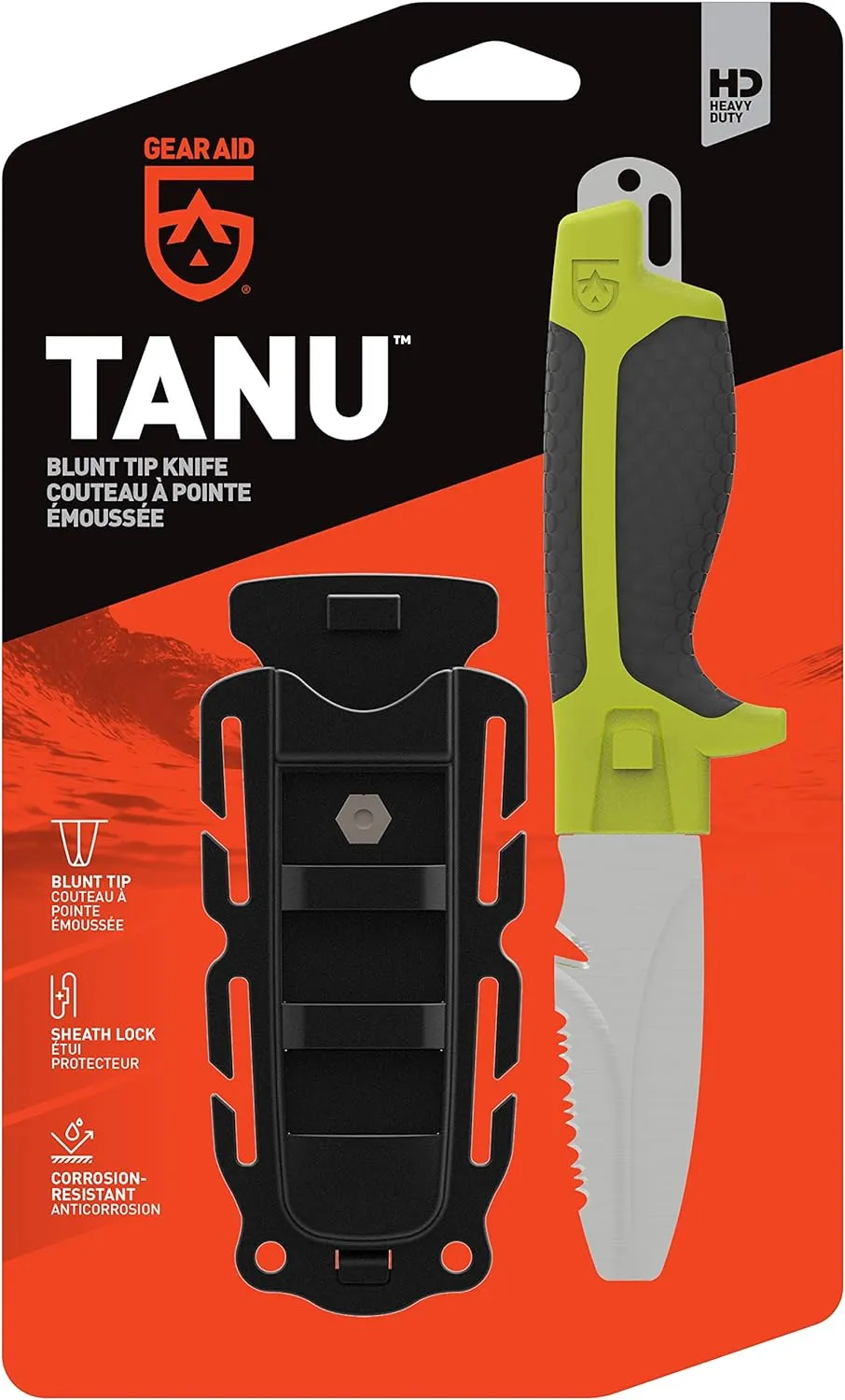 GEAR AID Tanu Dive and Rescue Knife with Sheath, 3” Blunt Tip Blade