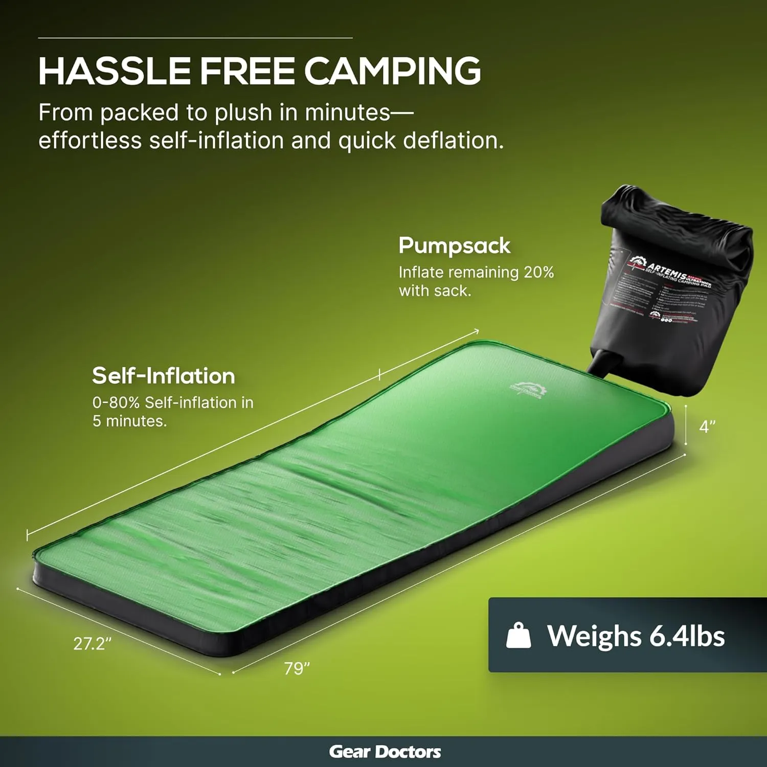 Gear Doctors Artemis 3D Self-Inflating Sleeping Pad – 8.3 R-Value Camping Mattress – Insulated Sleeping Mat for Cold Weather, Backpacking, Hiking, Tent, Outdoor Use