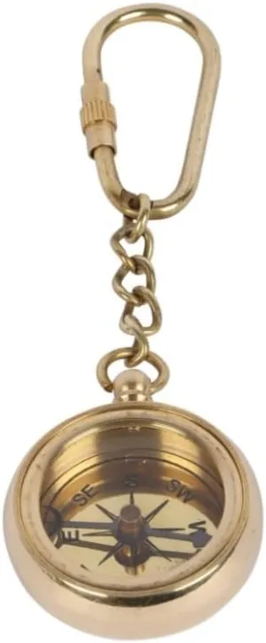 Generic Nautical Antique Brass Vintage Solid Car Hook Keychain Ross London Compass Showpiece Set of 2, 3 Inch