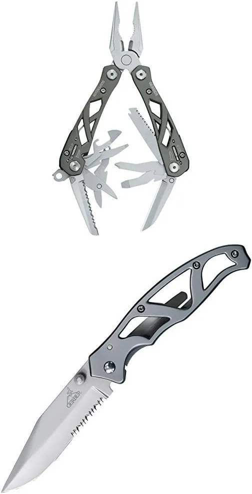 Gerber Suspension Mult-Plier with Grey Paraframe I Knife, Serrated Edge