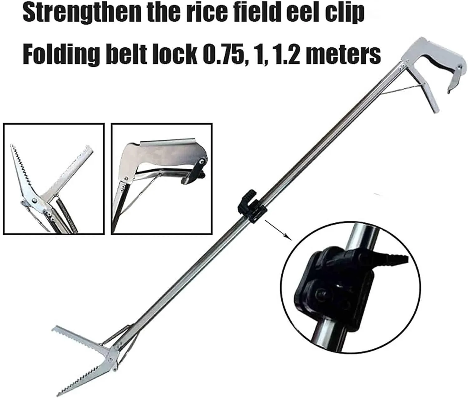 GeRRiT Snake Tongs, Heavy Duty Collapsible Foldable Self Lockable Reptile Grabber, Stainless Steel Garbage Clip,Wide Jaw Handling Pliers for Indoor & Outdoor (Size : 0.75M)