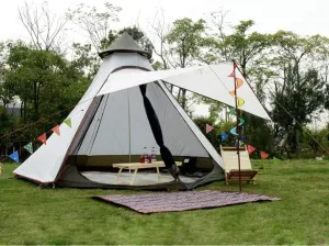 GeRRiT Tent Outdoor Double Layer Camping Tower Tent Family Camping Tent Yurt Teepee Tent for Outdoor Hiking 3-4 Person