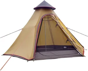 GeRRiT Waterproof Camping Pyramid Teepee Tent Adult Tipi Tent Waterproof Double Layers Indian Tent Yurt Tent Tower Post Bell Tent for Outdoor Family Trip