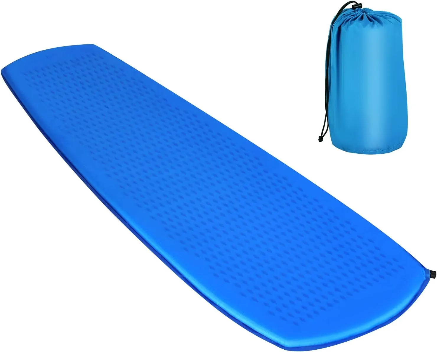 Giantex Camping Sleeping Pad, Self Inflating Mat w/Sponge, Waterproof Camping Air Mattress w/Carrying Bag for Tent, Lightweight Backpacking Sleeping Pad for Outdoor Hiking Travelling Road Trip, Blue