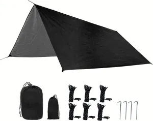 GIBZ Camping Hammock Tarp Multifunctional Waterproof Fly Tent Tarp for Camping Hiking Backpacking Outdoor Adventure Black 300×300cm
