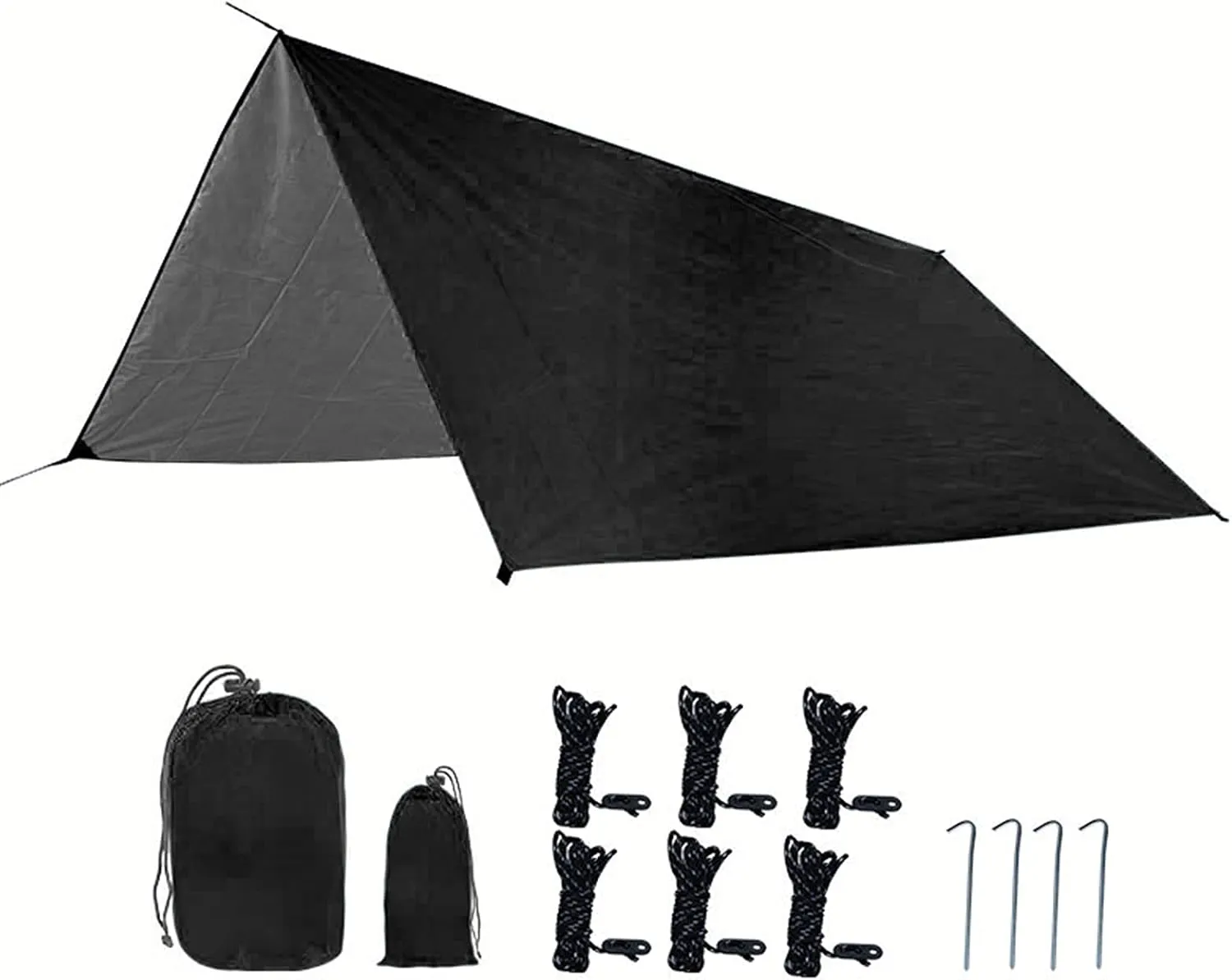 GIBZ Camping Hammock Tarp Multifunctional Waterproof Fly Tent Tarp for Camping Hiking Backpacking Outdoor Adventure Black 300×300cm