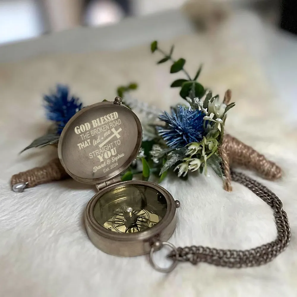 God Blessed The Broken Road - Personalized Couple Compass