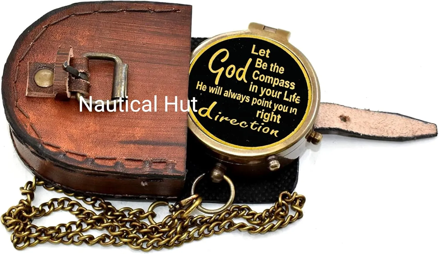 God Let Be The Compass in Your Life Black Engraved Antique Compass with Leather Case Best Religious Gift Guidance Gift Inspirational Gift Baptism Gift Communion Gift Compass