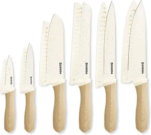 GOODA 12PCS Knife Set with Covers,Nonstick Ceramic Coating Kitchen Knives Set,Stainless Steel Blade with Guards, Essential Knife Set for Kitchen,White