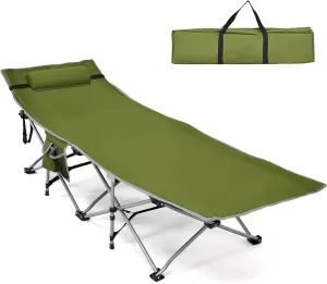 Goplus Camping Cot, Folding Camping Bed for Adults w/Carrying Bag, 500 LBS Max Load, Side Pocket, Detachable Pillow, Lightweight Portable Sleeping Cot for Home Office Hiking Picnic