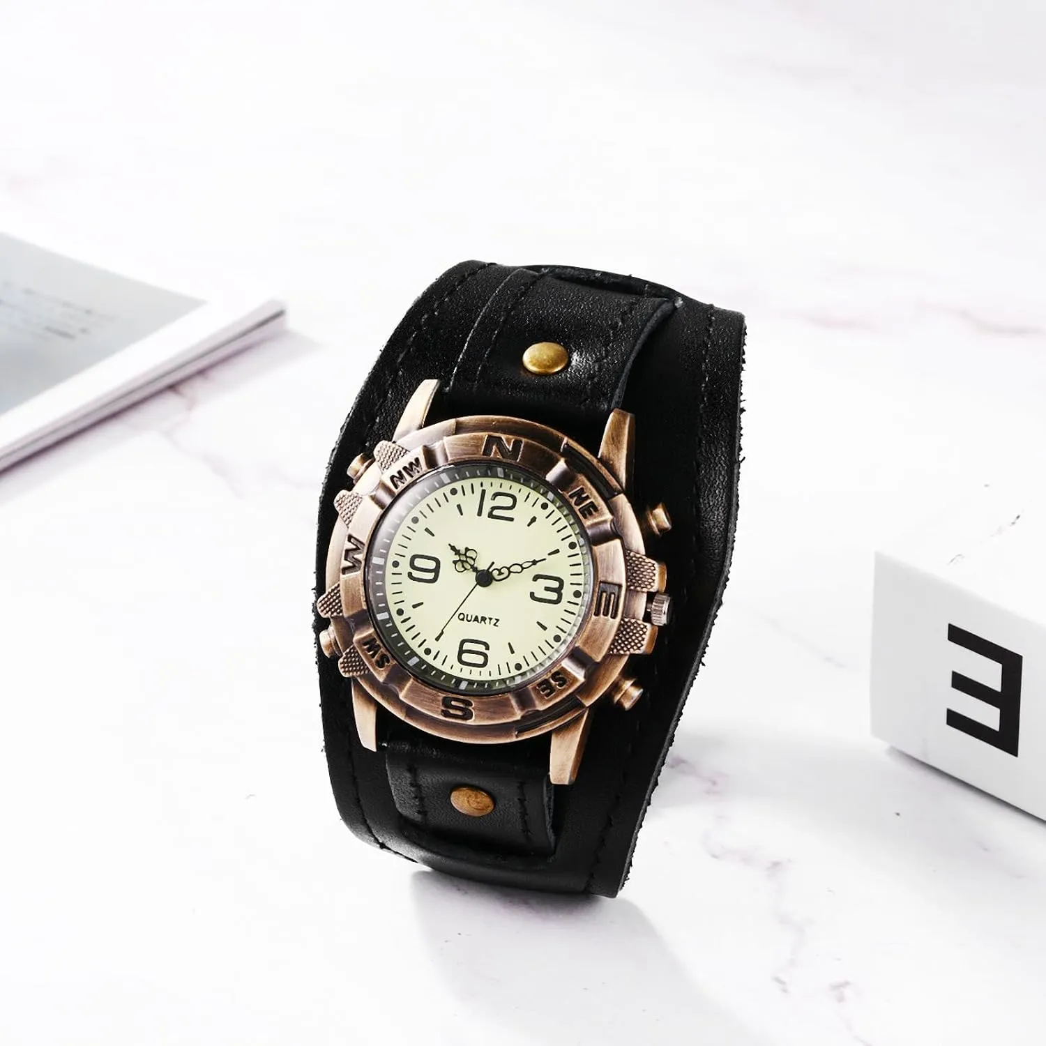 Gothic Punk Leather Watch: Men Vintage Steampunk Halloween Quartz Analog Bracelet Watches Retro Hip-hop Cuff Wristwatch