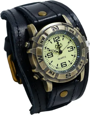 Gothic Punk Leather Watch: Men Vintage Steampunk Halloween Quartz Analog Bracelet Watches Retro Hip-hop Cuff Wristwatch