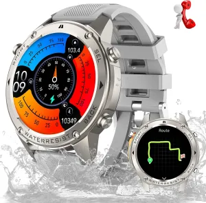 GPS Military Smart Watch for Men 5ATM Waterproof with 1.43'' Rugged Tactical Smartwatch with Call Compass Altitude Air Pressure AMOLED Always On Display Watch with HR SPO2 Monitor for iPhone Android