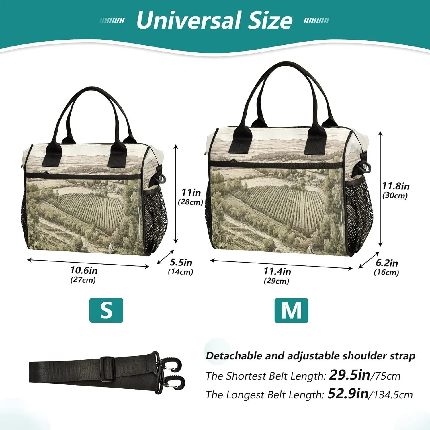 Grassy Landscape Insulated Lunch Bag Cooler Bag with Shoulder Strap Lunch Tote Bag for Work Camping-M