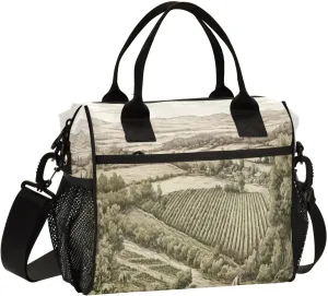 Grassy Landscape Insulated Lunch Bag Cooler Bag with Shoulder Strap Lunch Tote Bag for Work Camping-M
